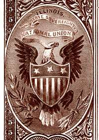 Illinois state coat of arms from the reverse of the National Bank Note Series 1882BB