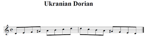 a visual representation of the Ukrainian Dorial scale D, E, F, G♯, A, B,C, D