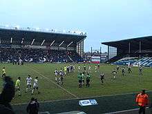 Widnes Vikings and Barrow Raiders congratulate each other after Widnes defeated Barrow in the Northern Rail Cup Pool.