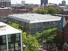 Yale Center for British Art with surrounding buildings and trees