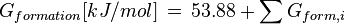 G_{formation}[kJ/mol] \, = \, 53.88 + \sum {G_{form,i}}