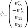 
  \psi_=  
  \begin{pmatrix}
  \psi_{22}^*  \\ -\psi_{12}^* \\
  \psi_{11}  \\ \psi_{21}
\end{pmatrix}
