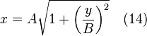 x = A \sqrt{1+ {\left(\frac{y}{B}\right)}^2} \quad (14)