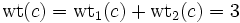 \mathrm{wt}(c)=\mathrm{wt}_1(c)+\mathrm{wt}_2(c)=3