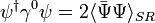 
\psi^\dagger \gamma^0 \psi = 2 \langle \bar{\Psi}\Psi \rangle_{S R} 
